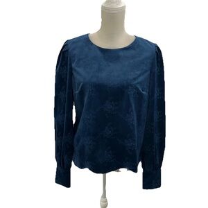 Soft Surroundings Blue Velour Lined Top Women’s Small Long Puff Sleeves Cocktail